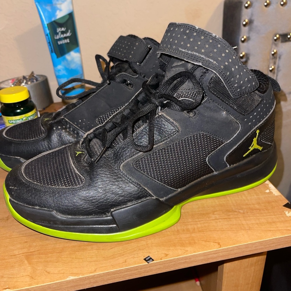 Jordan Black and Neon Green Men's Sneakers